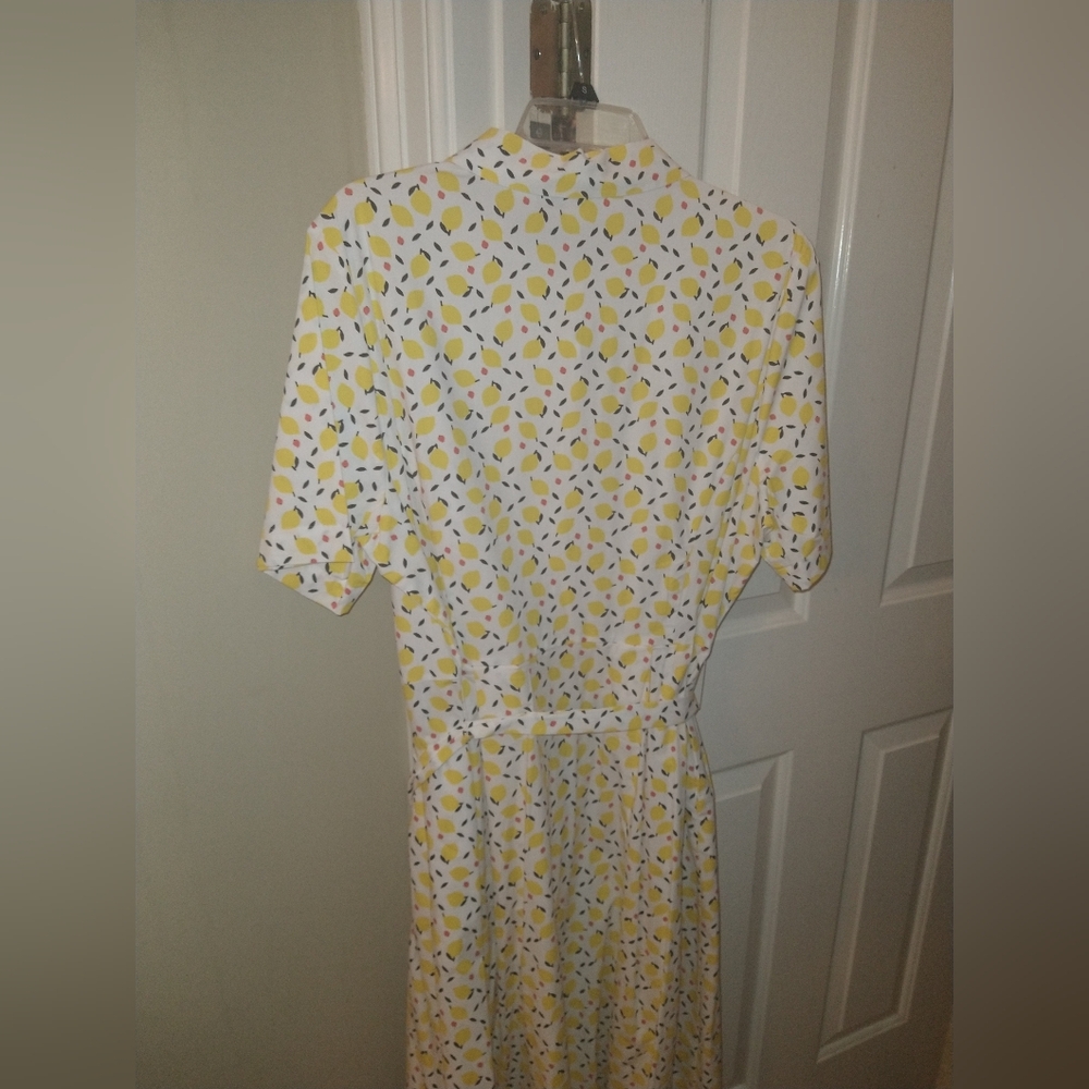 Boden White Lemon-Print Midi Dress with Yellow and Coral Accents - Picture 4 of 8